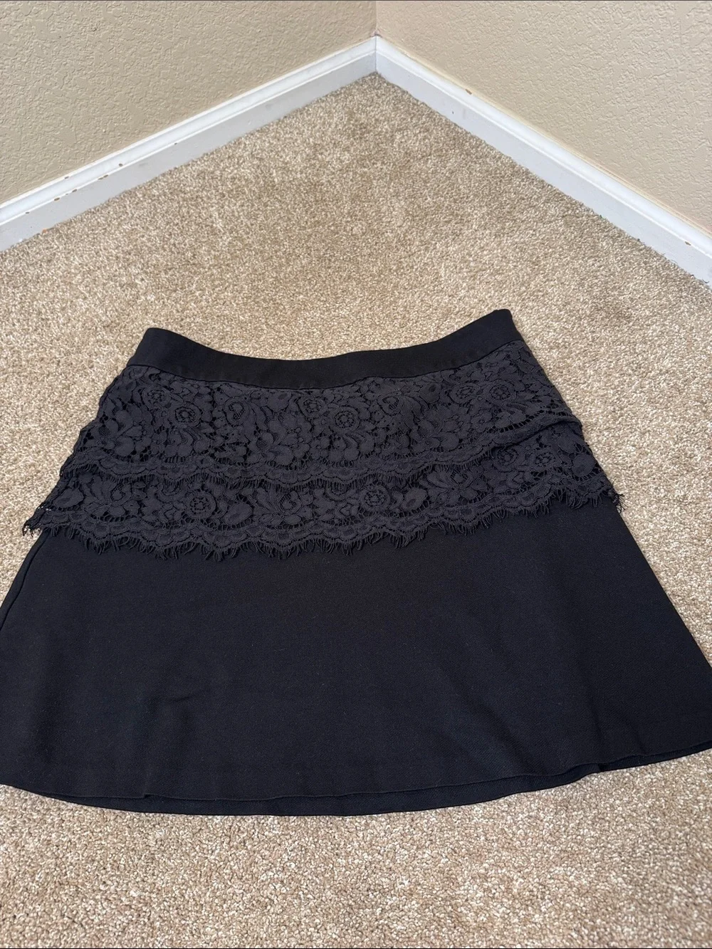 Cabi skirt Black Lace-Trim A-Line stretch pull on comfort career business office